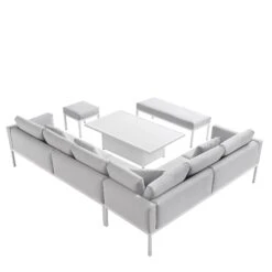 Calabasas Large Outdoor Fabric And Aluminium Corner Casual Dining Set With Rising Table, Light Grey -Daals OD DINE 1027 LIGHTGREY WB5