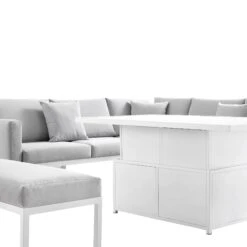 Calabasas Large Outdoor Fabric And Aluminium Corner Casual Dining Set With Rising Table, Light Grey -Daals OD DINE 1027 LIGHTGREY detail1