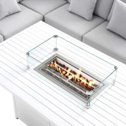 Calabasas Large Outdoor Fabric And Aluminium Corner Casual Dining Set With Firepit Table, Light Grey -Daals OD DINE 1028 LIGHTGREY detail2