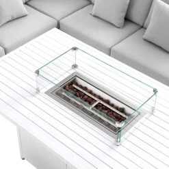 Calabasas Large Outdoor Fabric And Aluminium Corner Casual Dining Set With Firepit Table, Light Grey -Daals OD DINE 1028 LIGHTGREY detail3