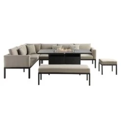 Calabasas Large Outdoor Fabric And Aluminium Corner Casual Dining Set With Firepit Table, Taupe 15 Calabasas Large Outdoor Fabric And Aluminium Corner Casual Dining Set With Firepit Table, Taupe -Daals OD DINE 1028 TAUPE WB3