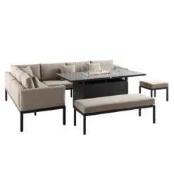 Calabasas Large Outdoor Fabric And Aluminium Corner Casual Dining Set With Firepit Table, Taupe 16 Calabasas Large Outdoor Fabric And Aluminium Corner Casual Dining Set With Firepit Table, Taupe -Daals OD DINE 1028 TAUPE WB4
