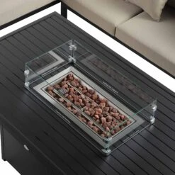 Calabasas Large Outdoor Fabric And Aluminium Corner Casual Dining Set With Firepit Table, Taupe 20 Calabasas Large Outdoor Fabric And Aluminium Corner Casual Dining Set With Firepit Table, Taupe -Daals OD DINE 1028 TAUPE detail3