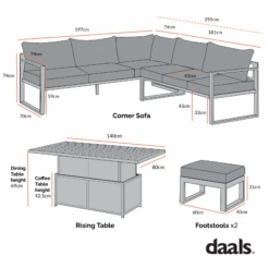Albany Aluminium Large Corner Casual Dining Set With Rising Table, Grey -Daals OD DINE 1045 CHART