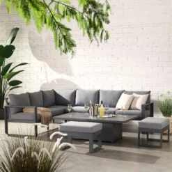 Albany Aluminium Large Corner Casual Dining Set With Rising Table, Grey -Daals OD DINE 1045 GREY scene2