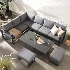 Albany Aluminium Large Corner Casual Dining Set With Rising Table, Grey -Daals OD DINE 1045 GREY scene3