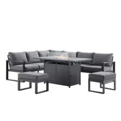 Albany Aluminium Large Corner Casual Dining Set With Firepit Table, Grey -Daals OD DINE 1046 GREY WB3