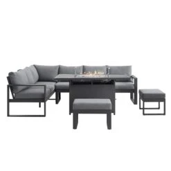 Albany Aluminium Large Corner Casual Dining Set With Firepit Table, Grey -Daals OD DINE 1046 GREY WB4