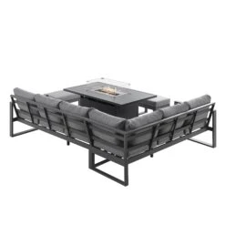 Albany Aluminium Large Corner Casual Dining Set With Firepit Table, Grey -Daals OD DINE 1046 GREY WB5