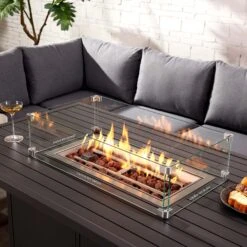 Albany Aluminium Large Corner Casual Dining Set With Firepit Table, Grey -Daals OD DINE 1046 GREY scene2