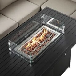 Albany Aluminium Large Corner Casual Dining Set With Firepit Table, Taupe -Daals OD DINE 1046 TAUPE detail3