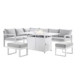 Albany Aluminium Large Corner Casual Dining Set With Firepit Table, White 22 Albany Aluminium Large Corner Casual Dining Set With Firepit Table, White -Daals OD DINE 1046 WHITE WB4