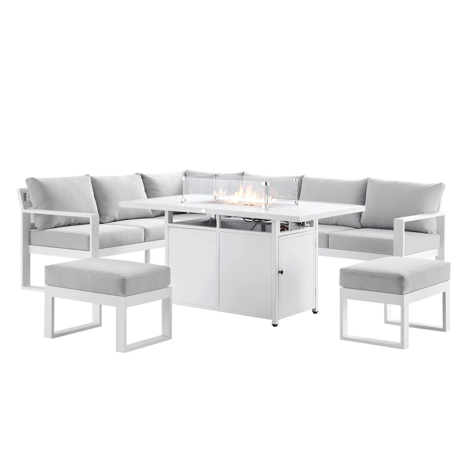 Albany Aluminium Large Corner Casual Dining Set With Firepit Table, White 7 Albany Aluminium Large Corner Casual Dining Set With Firepit Table, White - Image 7