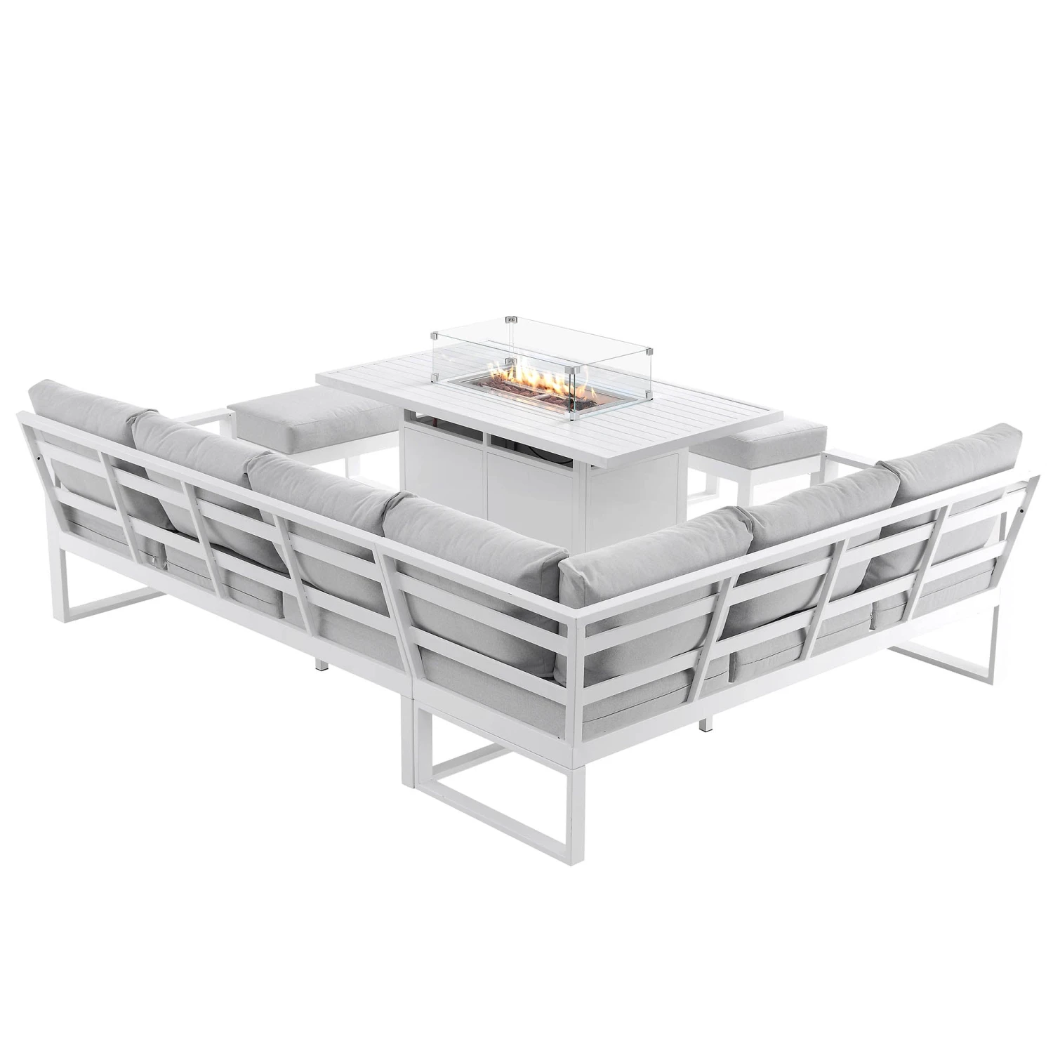 Albany Aluminium Large Corner Casual Dining Set With Firepit Table, White 8 Albany Aluminium Large Corner Casual Dining Set With Firepit Table, White - Image 8
