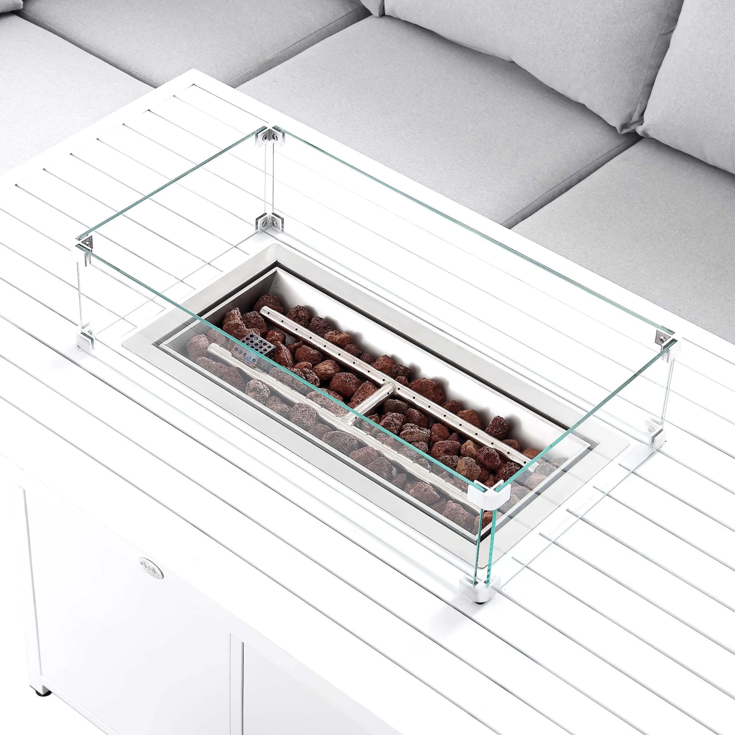 Albany Aluminium Large Corner Casual Dining Set With Firepit Table, White 14 Albany Aluminium Large Corner Casual Dining Set With Firepit Table, White - Image 14