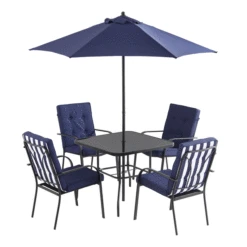 Champneys 4-Seater Steel And Fabric Outdoor Patio Dining Set With Parasol, Navy Blue 14 Champneys 4-Seater Steel And Fabric Outdoor Patio Dining Set With Parasol, Navy Blue -Daals OD DINE 1048 BLUE GIF