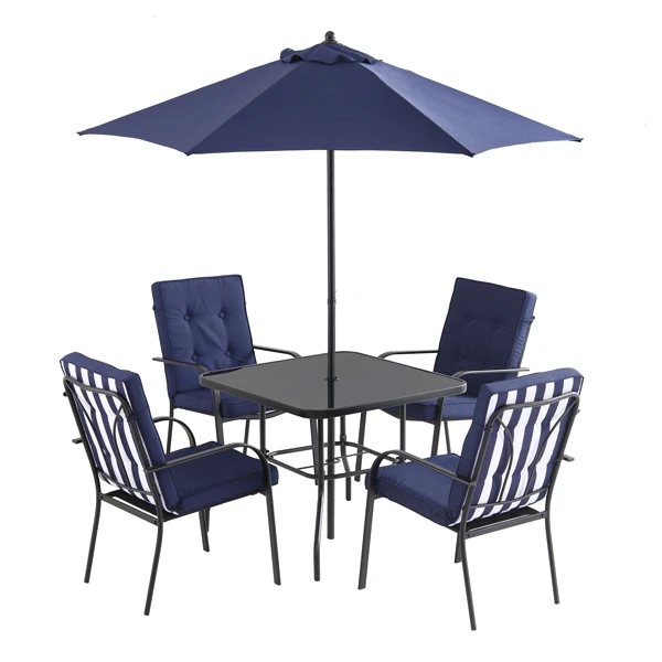 Champneys 4-Seater Steel And Fabric Outdoor Patio Dining Set With Parasol, Navy Blue 4 Champneys 4-Seater Steel And Fabric Outdoor Patio Dining Set With Parasol, Navy Blue - Image 4