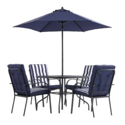 Champneys 4-Seater Steel And Fabric Outdoor Patio Dining Set With Parasol, Navy Blue 15 Champneys 4-Seater Steel And Fabric Outdoor Patio Dining Set With Parasol, Navy Blue -Daals OD DINE 1048 BLUE WB1