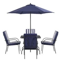 Champneys 4-Seater Steel And Fabric Outdoor Patio Dining Set With Parasol, Navy Blue 19 Champneys 4-Seater Steel And Fabric Outdoor Patio Dining Set With Parasol, Navy Blue -Daals OD DINE 1048 BLUE WB4