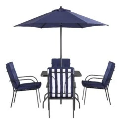 Champneys 4-Seater Steel And Fabric Outdoor Patio Dining Set With Parasol, Navy Blue 20 Champneys 4-Seater Steel And Fabric Outdoor Patio Dining Set With Parasol, Navy Blue -Daals OD DINE 1048 BLUE WB5
