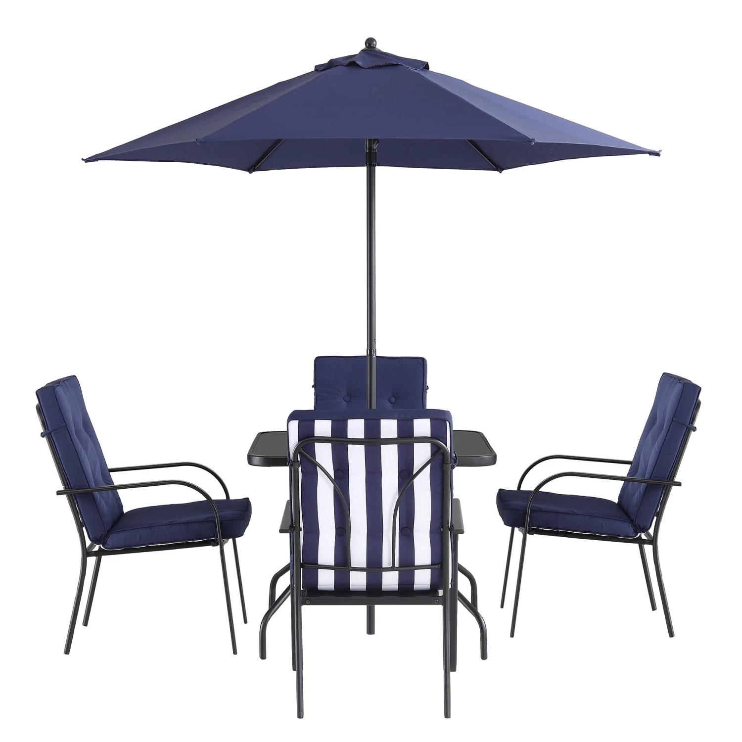 Champneys 4-Seater Steel And Fabric Outdoor Patio Dining Set With Parasol, Navy Blue 10 Champneys 4-Seater Steel And Fabric Outdoor Patio Dining Set With Parasol, Navy Blue - Image 10
