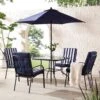 Champneys 4-Seater Steel And Fabric Outdoor Patio Dining Set With Parasol, Navy Blue