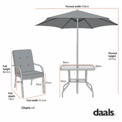 Champneys 4-Seater Steel And Fabric Outdoor Patio Dining Set With Parasol, Sage Green -Daals OD DINE 1048 CHART