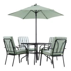 Champneys 4-Seater Steel And Fabric Outdoor Patio Dining Set With Parasol, Sage Green -Daals OD DINE 1048 SAGE WB1
