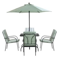 Champneys 4-Seater Steel And Fabric Outdoor Patio Dining Set With Parasol, Sage Green -Daals OD DINE 1048 SAGE WB5