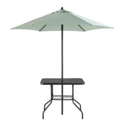 Champneys 4-Seater Steel And Fabric Outdoor Patio Dining Set With Parasol, Sage Green -Daals OD DINE 1048 SAGE WB6