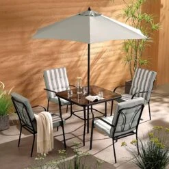 Champneys 4-Seater Steel And Fabric Outdoor Patio Dining Set With Parasol, Sage Green -Daals OD DINE 1048 SAGE scene2