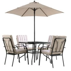 Champneys 4 Seater Steel And Fabric Outdoor Patio Dining Set With Parasol, Taupe -Daals OD DINE 1048 TAUPE WB1