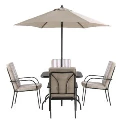 Champneys 4 Seater Steel And Fabric Outdoor Patio Dining Set With Parasol, Taupe -Daals OD DINE 1048 TAUPE WB4