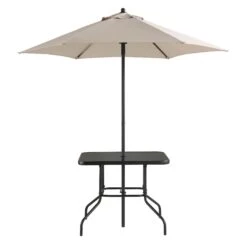 Champneys 4 Seater Steel And Fabric Outdoor Patio Dining Set With Parasol, Taupe -Daals OD DINE 1048 TAUPE WB6