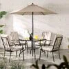 Champneys 4 Seater Steel And Fabric Outdoor Patio Dining Set With Parasol, Taupe