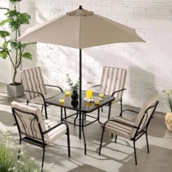 Champneys 4 Seater Steel And Fabric Outdoor Patio Dining Set With Parasol, Taupe -Daals OD DINE 1048 TAUPE scene2