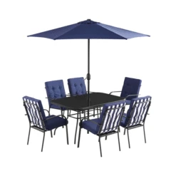 Champneys 6-Seater Steel And Fabric Outdoor Patio Dining Set With Crank Parasol, Blue 18 Champneys 6-Seater Steel And Fabric Outdoor Patio Dining Set With Crank Parasol, Blue -Daals OD DINE 1049 BLUE GIF