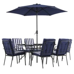 Champneys 6-Seater Steel And Fabric Outdoor Patio Dining Set With Crank Parasol, Blue 19 Champneys 6-Seater Steel And Fabric Outdoor Patio Dining Set With Crank Parasol, Blue -Daals OD DINE 1049 BLUE WB1