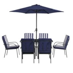Champneys 6-Seater Steel And Fabric Outdoor Patio Dining Set With Crank Parasol, Blue 21 Champneys 6-Seater Steel And Fabric Outdoor Patio Dining Set With Crank Parasol, Blue -Daals OD DINE 1049 BLUE WB2
