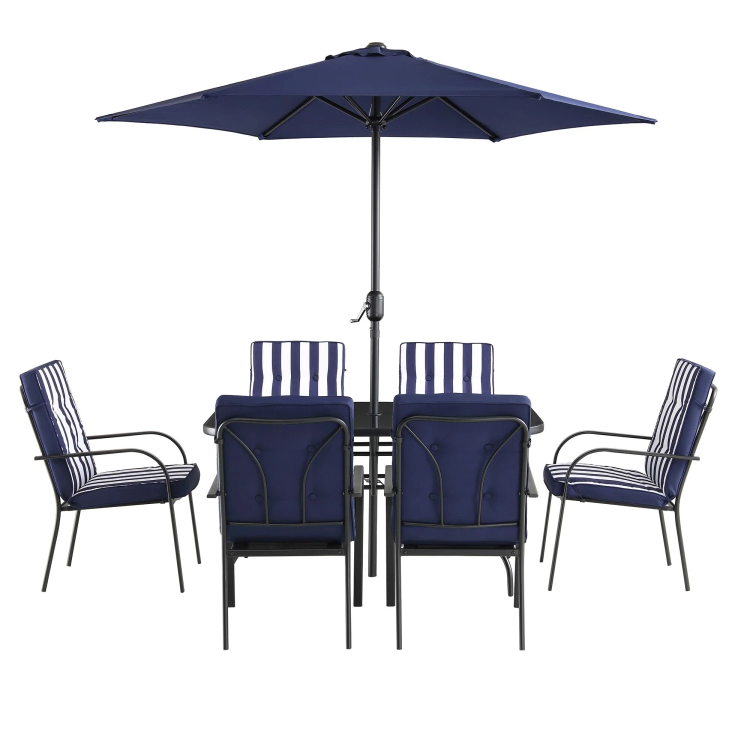 Champneys 6-Seater Steel And Fabric Outdoor Patio Dining Set With Crank Parasol, Blue 7 Champneys 6-Seater Steel And Fabric Outdoor Patio Dining Set With Crank Parasol, Blue - Image 7