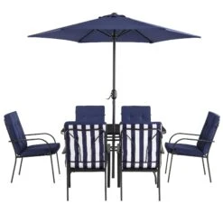 Champneys 6-Seater Steel And Fabric Outdoor Patio Dining Set With Crank Parasol, Blue 23 Champneys 6-Seater Steel And Fabric Outdoor Patio Dining Set With Crank Parasol, Blue -Daals OD DINE 1049 BLUE WB4
