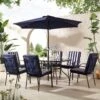 Champneys 6-Seater Steel And Fabric Outdoor Patio Dining Set With Crank Parasol, Blue