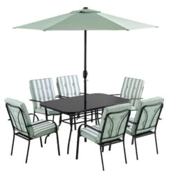 Champneys 6-Seater Steel And Fabric Outdoor Patio Dining Set With Crank Parasol, Sage Green -Daals OD DINE 1049 SAGE WB1