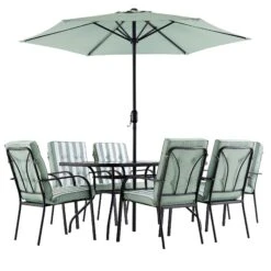 Champneys 6-Seater Steel And Fabric Outdoor Patio Dining Set With Crank Parasol, Sage Green -Daals OD DINE 1049 SAGE WB4