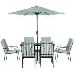 Champneys 6-Seater Steel And Fabric Outdoor Patio Dining Set With Crank Parasol, Sage Green -Daals OD DINE 1049 SAGE WB6