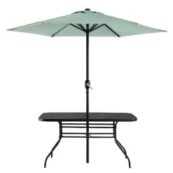 Champneys 6-Seater Steel And Fabric Outdoor Patio Dining Set With Crank Parasol, Sage Green -Daals OD DINE 1049 SAGE WB7