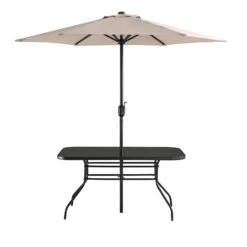 Champneys 6-Seater Steel And Fabric Outdoor Patio Dining Set With Crank Parasol, Taupe -Daals OD DINE 1049 TAUPE WB6