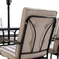 Champneys 6-Seater Steel And Fabric Outdoor Patio Dining Set With Crank Parasol, Taupe -Daals OD DINE 1049 TAUPE detail2