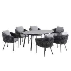 Montebello 6-Seater Outdoor Black Rope And Aluminium Oval Dining Set With Grey Ceramic Dining Table 13 Montebello 6-Seater Outdoor Black Rope And Aluminium Oval Dining Set With Grey Ceramic Dining Table -Daals OD DINE 1072 BLACK WB1