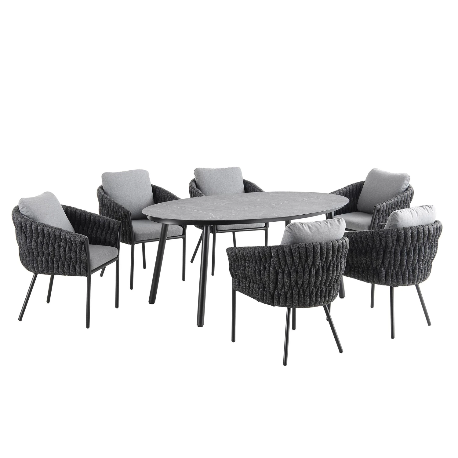 Montebello 6-Seater Outdoor Black Rope And Aluminium Oval Dining Set With Grey Ceramic Dining Table 3 Montebello 6-Seater Outdoor Black Rope And Aluminium Oval Dining Set With Grey Ceramic Dining Table - Image 3